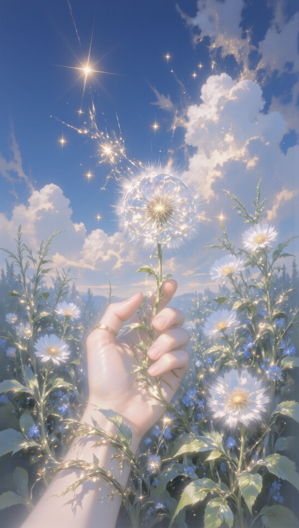 Dandelion yang melingkari pergelangan tangan terbang tertiup angin, seperti orang yang pergi jauh dari rumah, berakar di mana pun mereka mendarat.