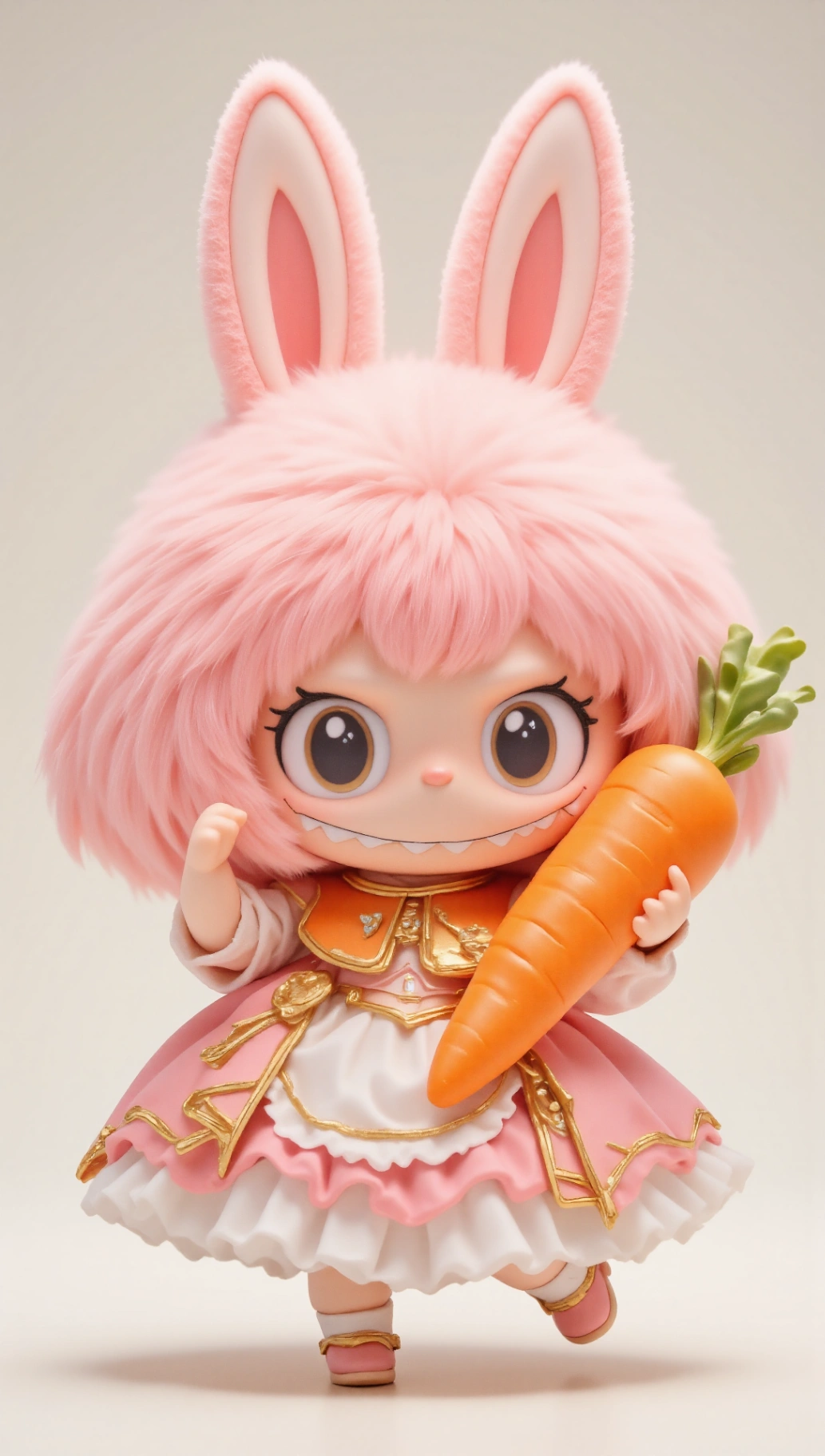 Princess Labubu holding a giant carrot.