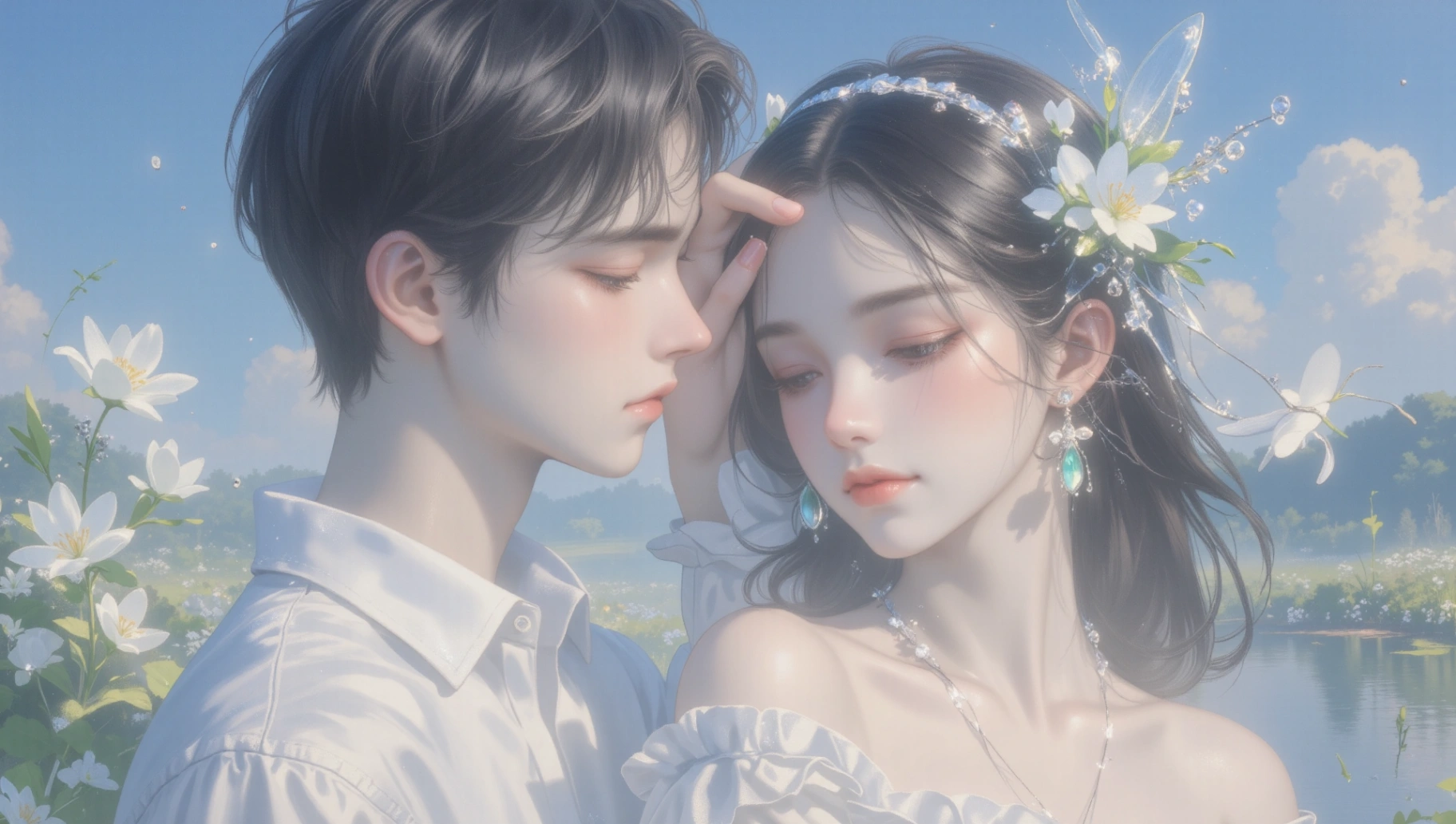 Singing the wonderful moments of love and longing, the canvas of nature serves as a picturesque backdrop, highlighting their intimacy. Their love story unfolds in the whisper of the wind and the gentle lullaby of the river.
